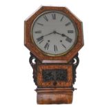 An octagonal walnut drop case wallclock, late 19thc, inlaid with coloured straw work bands, 69cm h