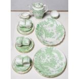 A Royal Crown Derby Green Aves pattern tea service, pair of dinner plates and meat dish, mid 20th c,