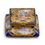 A French giltmetal mounted earthenware trinket box, early 20th c, in Sevres style and of square