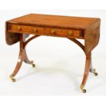 A George III satinwood, rosewood and line inlaid sofa table,  the drawers and opposing blind drawers