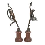 A pair of French bronze statuettes of Mercury and Fortuna, late 19th c, after Giambologna, uneven