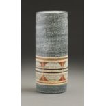 A Troika cylinder vase, c1980, 14.5cm h, painted mark and that of the decorator Jane Fitzgerald Good