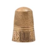 A Continental gold thimble, 19th c, 23mm h, unmarked, 3.3g Slightly dented in places but not split