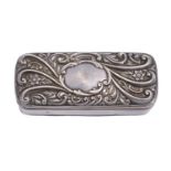 An Edwardian silver ring box, with die stamped lid, fitted interior, 88mm l, by Adie & Lovekin
