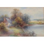 Frank Gresley (1855-1936) - A Riverside Cottage South Derbyshire, signed, watercolour, 19.5 x 30cm