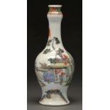 A Chinese famille verte gallic necked vase, 19th/20th c,  painted with figures harvesting rice, 25cm