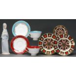 A pair of Royal Crown  Derby plates and a pin tray, plates 16cm diam, printed mark, two matching