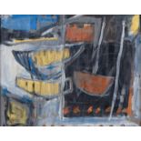 Circle of Peter Lanyon - Newlyn Boats, inscribed verso, oil on hardboard, 33 x 41cm Good condition