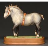 A Royal Worcester model of a Percheron stallion, 1965, designed by Doris Lindner, 23.5cm h,