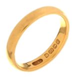 A 22ct gold wedding ring, Birmingham 1929, 4g, size J Slight wear