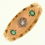 A Victorian emerald and diamond ring, gypsy set in 18ct gold, Chester 1899, 2.3g Light wear