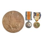 WWI, pair and plaque, 19498 Pte F Redhead R WAR R Drummer Frank Redhead of 15th Battalion Royal