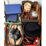 Miscellaneous items to include vintage cameras and photographic equipment, trilby hats,