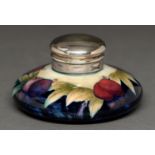 A Moorcroft Wisteria inkwell, c1930, mounted with later silver lid, 11cm diam, impressed mark Good