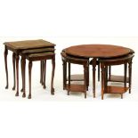 Two mahogany nests of tables, one round, the other serpentine Good condition