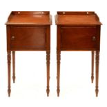 A pair of mahogany pot cupboards, 20th c, in George III style, with pierced gallery on ring turned