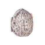 A Continental walnut novelty silver box, 37mm l, import marked, David Bridge, London 1893, 14dwts