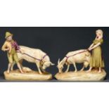 A pair of Royal Dux figures of goatherds, early 20th c, 26.5cm h, triangular pink pad mark