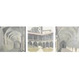 Derek Carruthers (1935-2021) - Cloisters Triptych, signed, dated 1981-2 and inscribed verso, oil