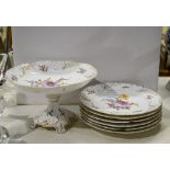 A Nymphenburg pierced dessert service, late 19th c, painted with flowers in moulded gilt border,