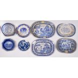 Miscellaneous blue and white ceramics, including a pair of pearl ware shaped circular plates, c.