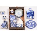 Miscellaneous blue and white ceramics, 19th c and later, mostly table ware, storage jars and