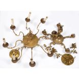 A lacquered brass eight-branch chandelier, 76cm wide, another, five-branch, and a wall sconce, (