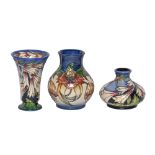 Three Moorcroft Ivory Bells and Anna Lily vases, 1998 and 2004, 15.5cm h and smaller, impressed