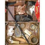 Miscellaneous metalware and bygones, including a turned tipstaff or truncheon, 19th c, quite