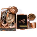 Miscellaneous metalware, including an Islamic coppered tin vessel, 19th c, 33cm h, copper kettles,