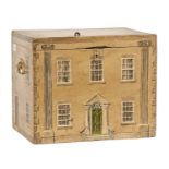 A painted oak strong box, 19th / early 20th c, the front and sides with facade and windows of a