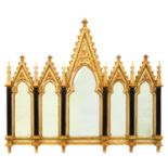 A gothic revival painted and giltwood mirror in the form of a reredos, late 20th c, 126 x 143cm