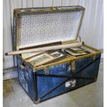 Vintage Luggage. A cabin trunk, mid-20th c, 101cm w, enclosing miscellaneous bygones, including