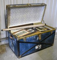 Vintage Luggage. A cabin trunk, mid-20th c, 101cm w, enclosing miscellaneous bygones, including