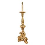 A gilt candlestick lamp, in 17th c style, 89cm h overall but excluding fitment Good condition