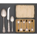 Miscellaneous silver flatware, comprising set of six bean terminal coffee spoons, teaspoon and