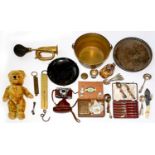 Miscellaneous Victorian and later brass and other metalware, to include a Salter spring balance