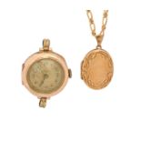 A 9ct gold locket, 25mm, Birmingham 1984 and a 9ct gold necklet, 9.7g and a 9ct gold lady's