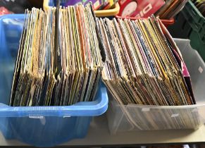 Vintage vinyl records. A used DJ collection, including reggae and hip-hop, with some DJ promo