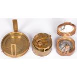Three brass scientific instruments, late 20th c, including a box sextant, 77mm diam Good