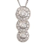 A diamond pendant, of three graduated circles, white gold, 20mm and 9ct white gold necklet, 5.6g