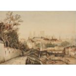 English School, early 19th c - View of York from the Walls, watercolour, 17 x 24cm Laid down on an