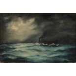 T A Mudle, 1911 - Royal Navy Convoy on a Stormy Night, signed and dated, oil on canvas, 29 x 44cm