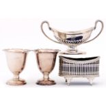 A Victorian two handled boat shaped silver salt cellar, 12.5cm l, by Martin, Hall & Co, London 1886,