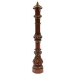 A Victorian carved and fluted mahogany newel post, on octagonal base, adapted as a lamp, 93cm h
