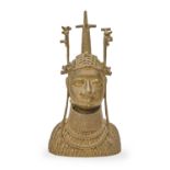 A Benin bronze Oba head, mid 20th c,  32cm h Good condition