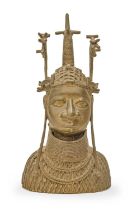 A Benin bronze Oba head, mid 20th c,  32cm h Good condition