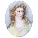 English School - Portrait Miniature of a Lady, in 18th c style, watercolour, 8.5 x 6.5cm