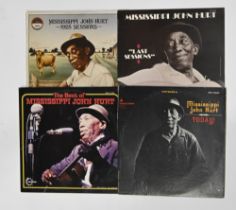 Vintage vinyl LP records. Four rare Mississippi John Hurt blues albums, to include Today on Vanguard