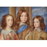 20th c follower of Sir Anthony van Dyck - The Three Eldest Children of Charles I, oil on brass, 12.5